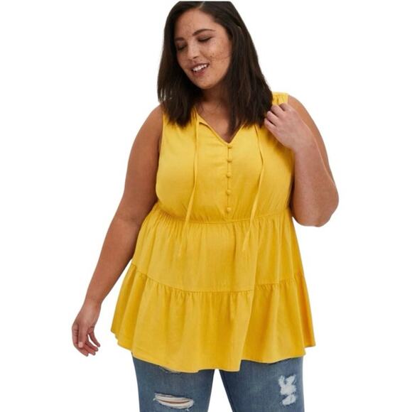 torrid Tops - SOLD Torrid Peasant Tiered Yellow Blouse Sleeveless Tunic Top Spring Summer Siz
